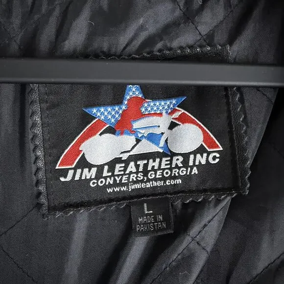 Jim Leather Jacket Womens Large Black Western Bone Bead Biker Motorcycle Zip - Picture 6 of 11
